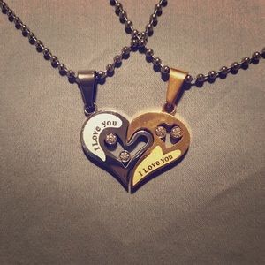 “I Love You” Matching Heart Necklaces